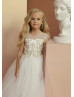 Gold Lace Ivory Tulle V Back Flower Girl Dress